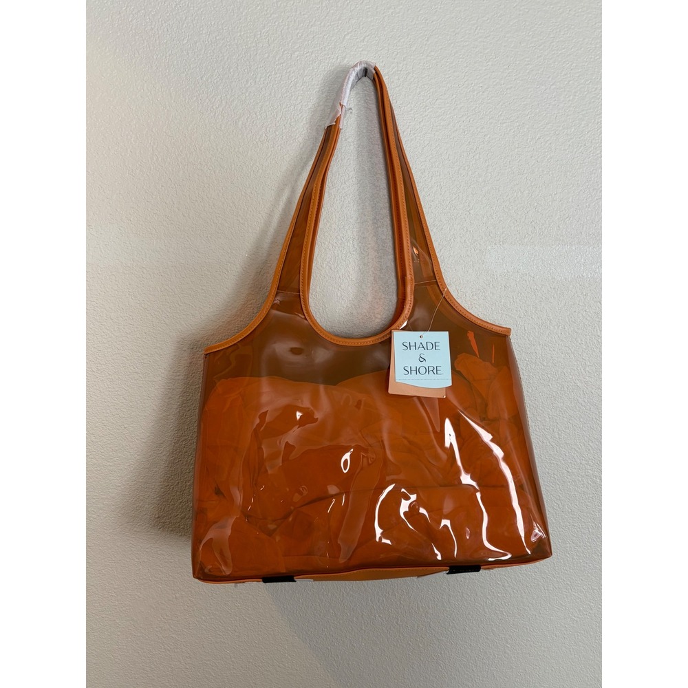 Shade & Shore Orange Transparent Clear Beach Tote Bag YPOR10 NWT